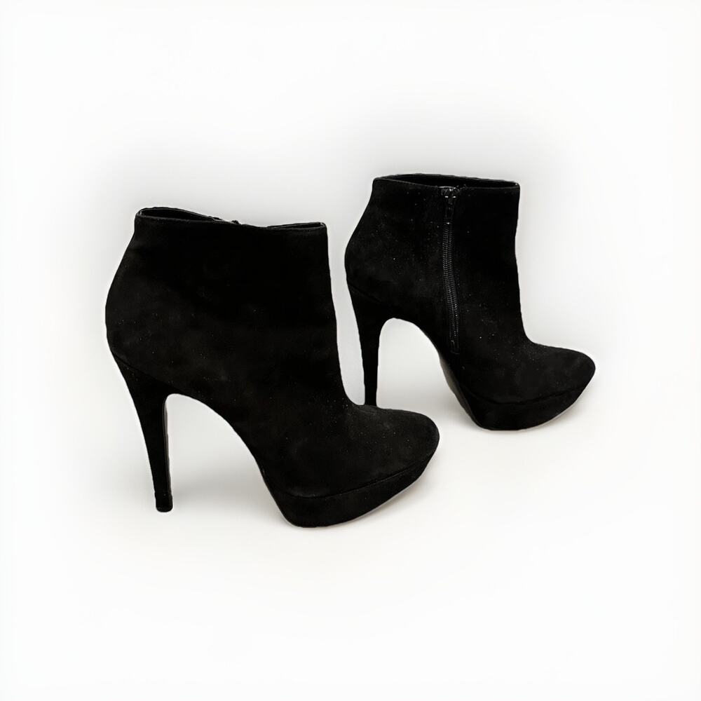 Steve Madden Sharry Black Suede Leather Platform Stiletto Ankle Booties 9 - Picture 3 of 8